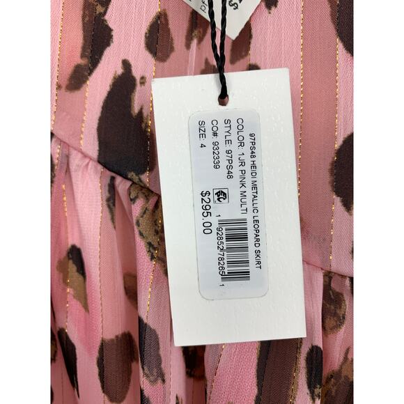 Milly Heidi Metallic Leopard Skirt Womens Sz 4 Pink Multicolor Mini Ruffled NEW - Picture 4 of 6